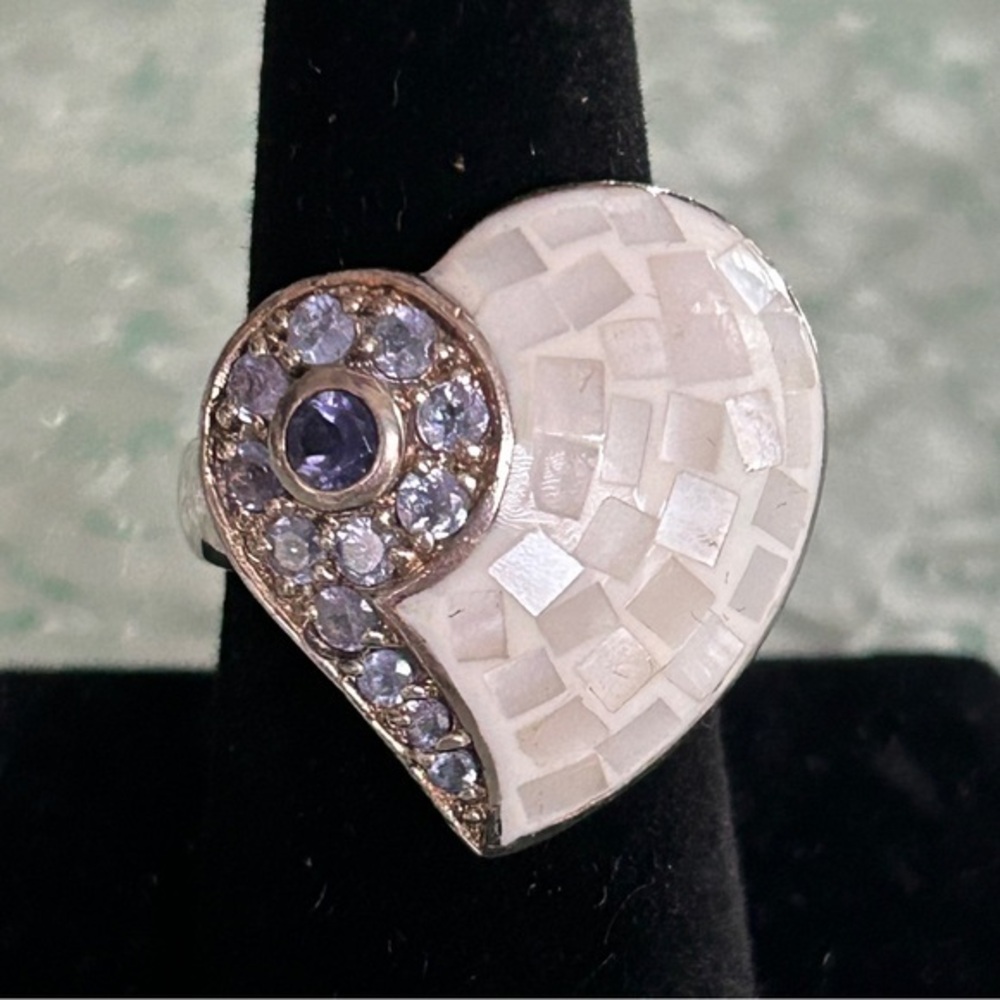 CHI by Falchi Sterling Silver Heart Ring with Mother of Pearl and Amethyst